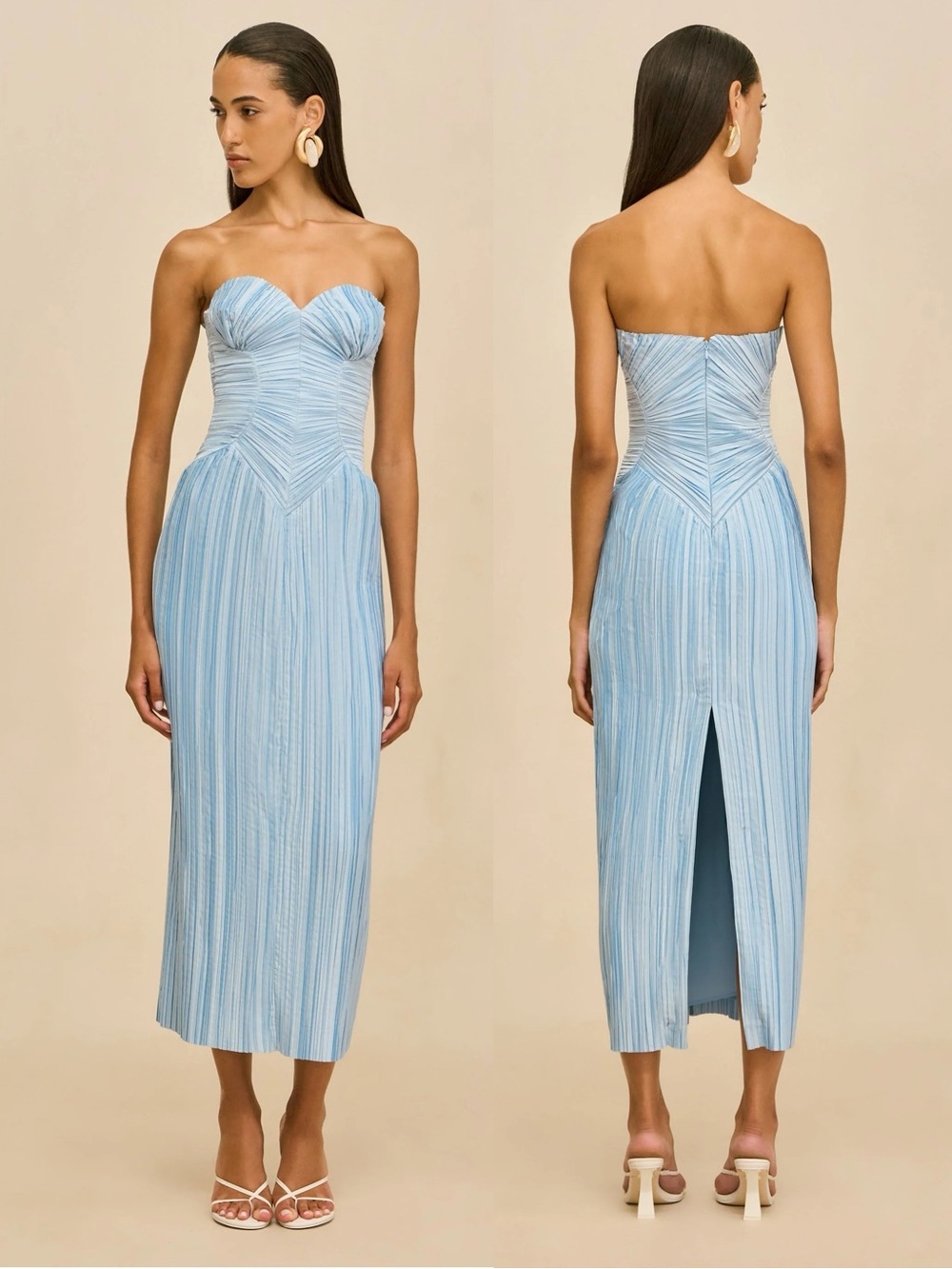 Cult Gaia Ashika Plisse Pleated Strapless Dress Coastal Blue